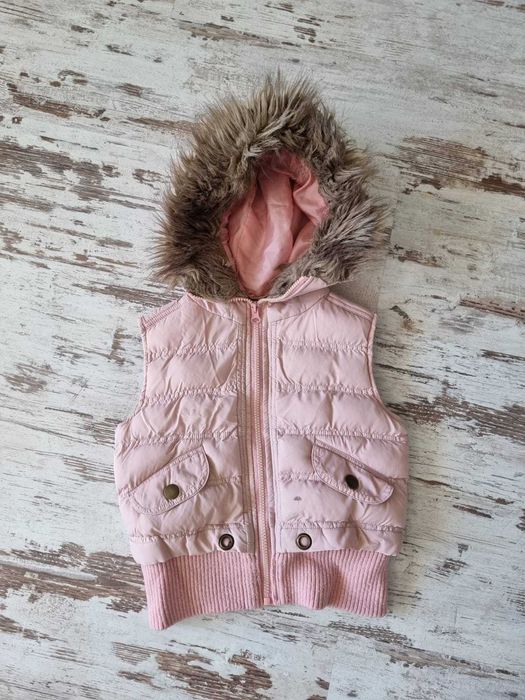 Bezrękawnik YD 122 cm (7/8 lat) róż pudr, ciepły z kapturem