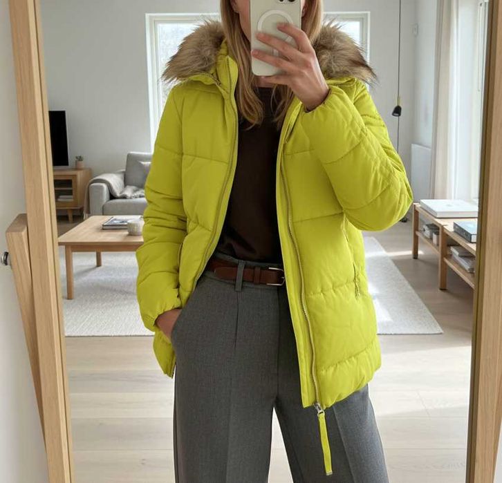 Długa zimowa kurtka puchowa Top Secret pikowana z kapturem i futerkiem