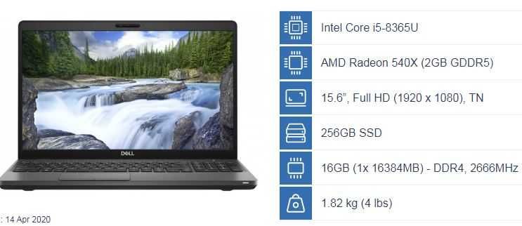 Laptop DELL Lattitude 5500 i5-8365u 16GB RAM 500GB SSD AMD Radeon 540X