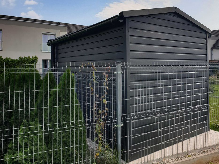 Domek ogrodowy 2,5×3,5m + blachodachówka + okno + rynna –  grafit