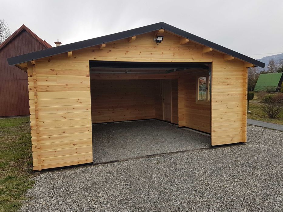 Garaż drewniany domek gosp od19,8m2 ściana z litego drewna gr od 44mm