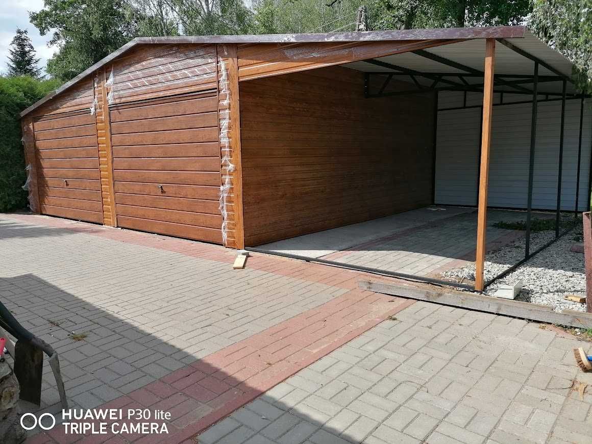 Garaż z Wiatą Grafit + Drewno HIT NOWOŚĆ