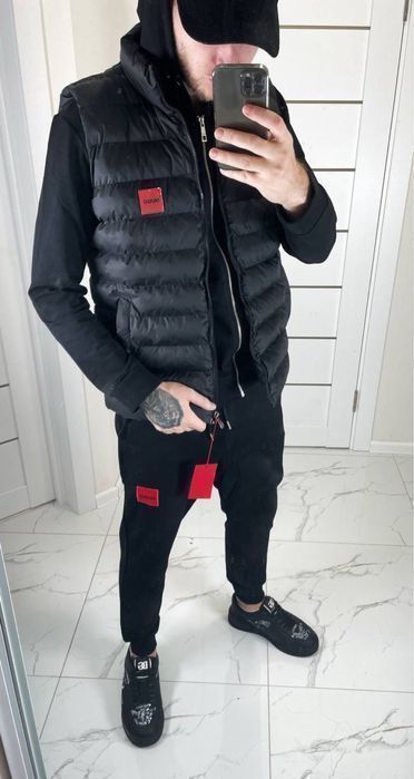 Спортивный мужской костюм Hugo Boss, жилетка , штаны зип худи квадрат