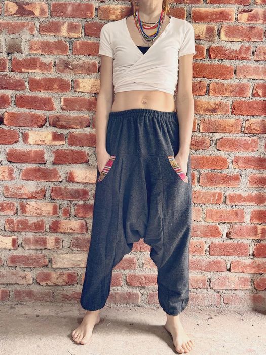 Szarawary ciepłe szare etno