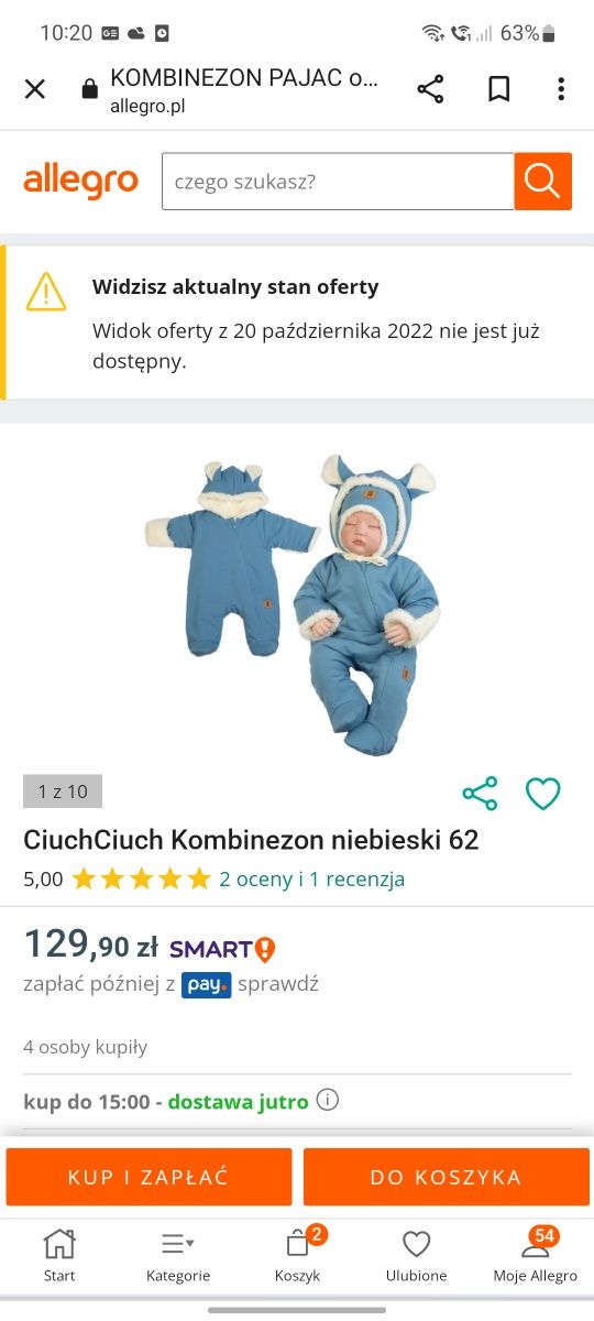 Kombinezon niemowlęcy rozm. 62 z czapeczkąi chustką