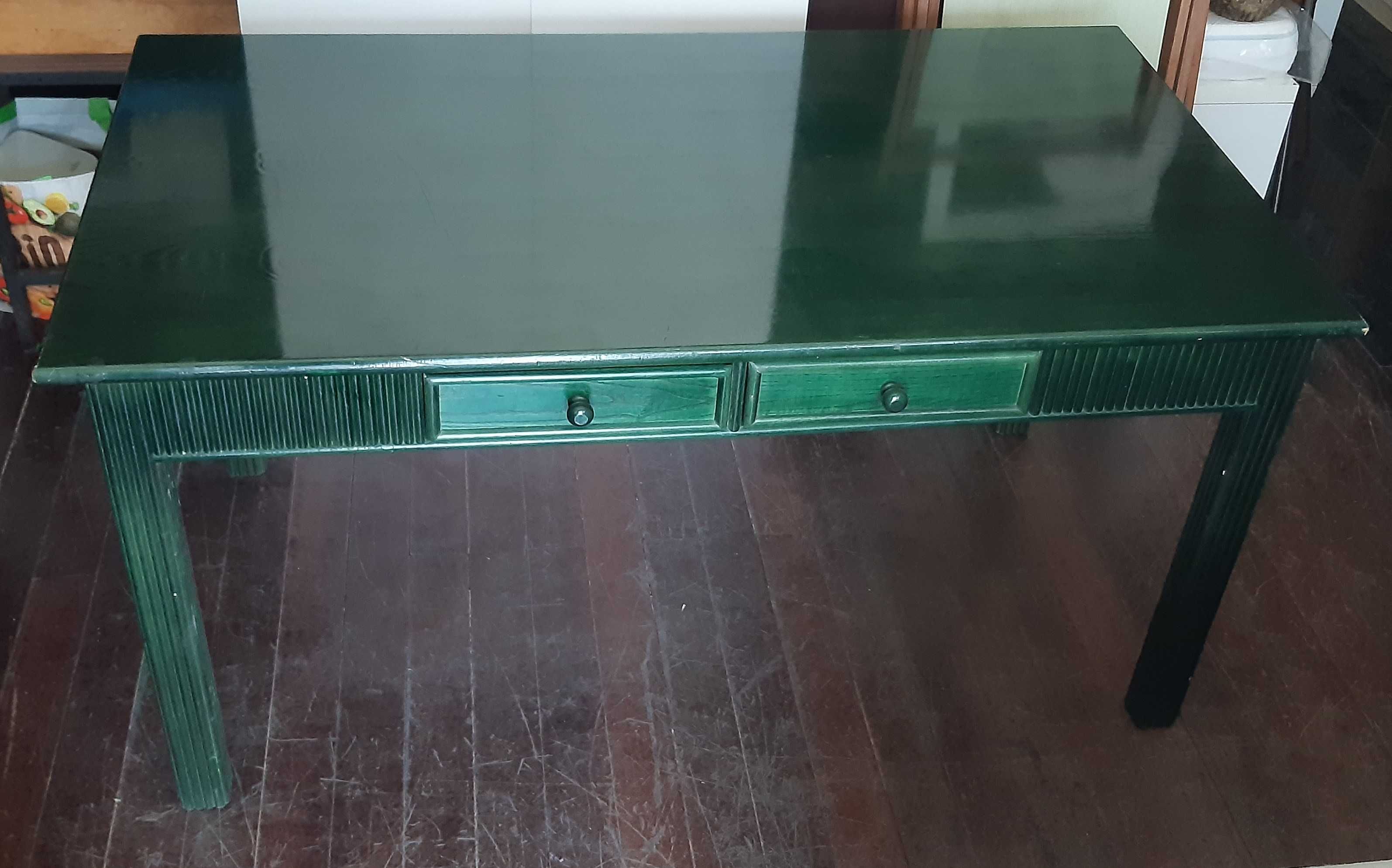 Mesa 159x89x80cm Verde Madeira Refeição Trabalho c/ 4 Gavetas