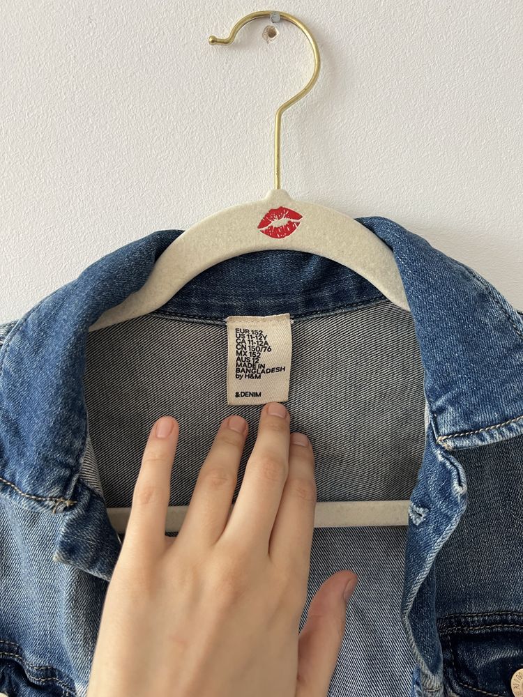 Katana dżinsowa jeansowa kurtka niebieska 152 cm 11-12 H&M XS 34