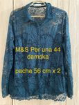 M&S Per una 44 damska bluzka długi rekaw ażurowa koronka turkus