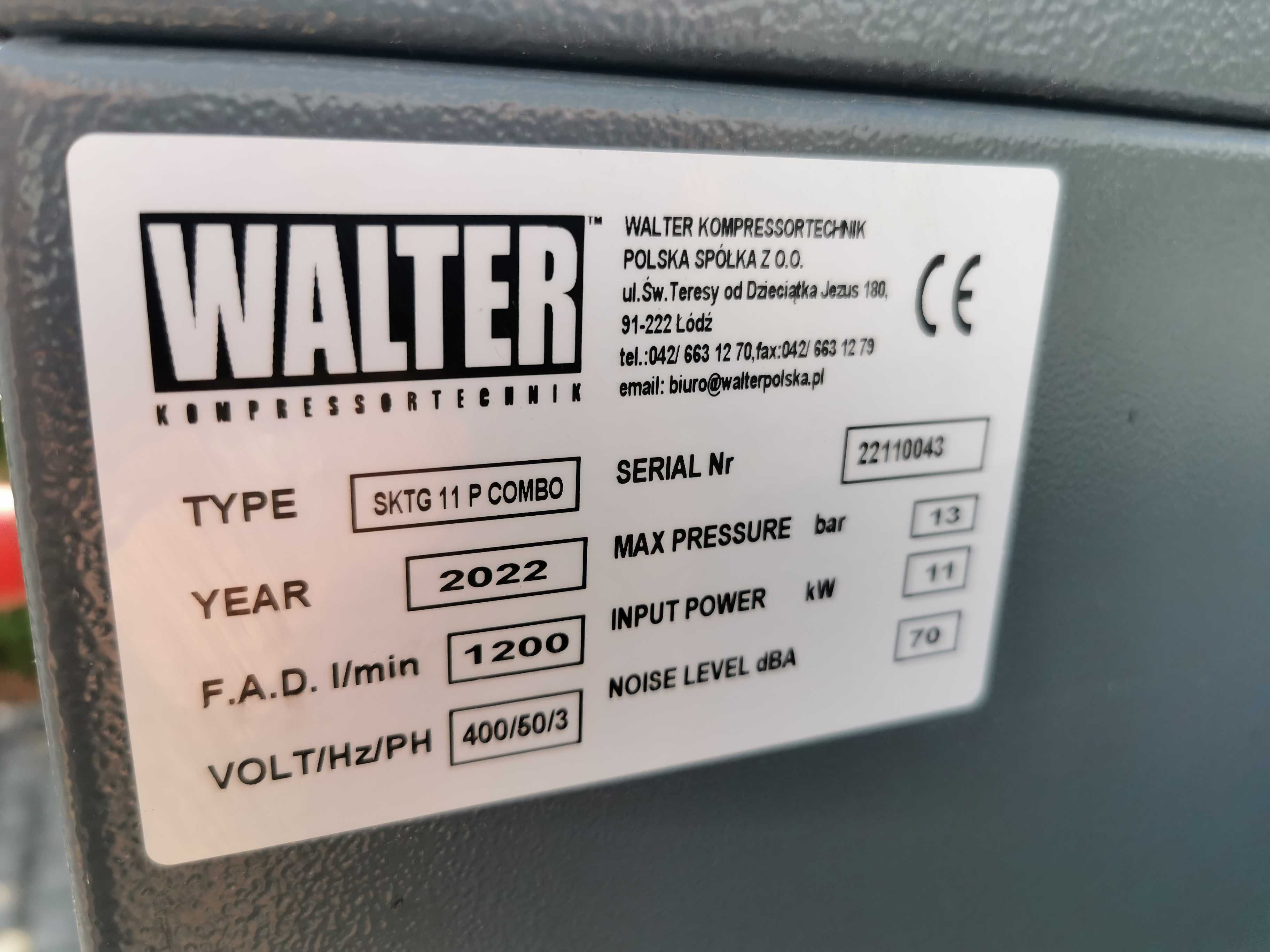 2022r  416h!! 13 BAR! 11kw Sprężarka śrubowa WALTER kompresor OSUSZACZ