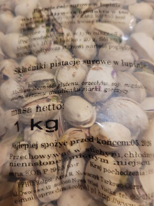 Pistacje orzechy niesolone całe duże jambo termin 05.2025r  5kg.