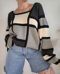 Patchworkowy sweter oversize 100% merino handmade