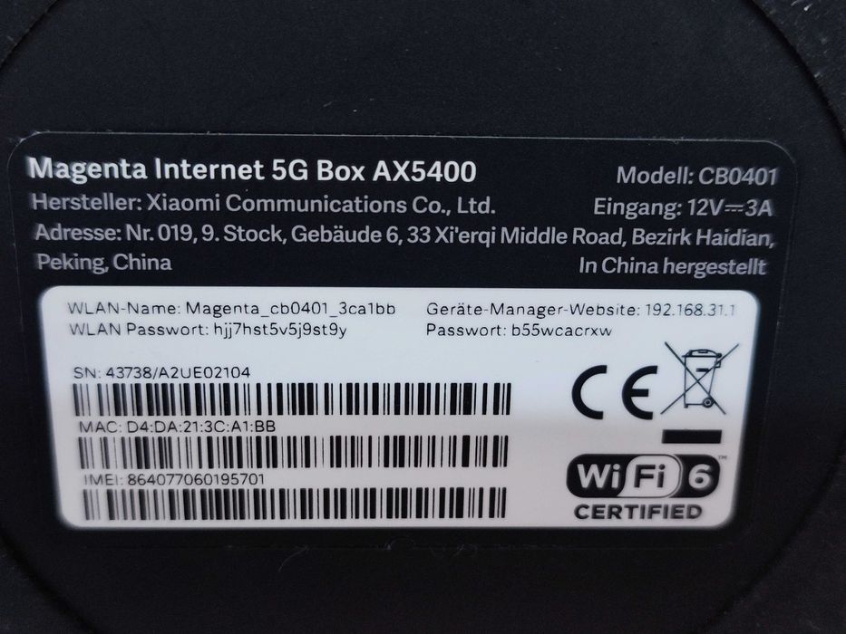 Router Xiaomi 5G Wi-Fi 6 AX5400 SIM
