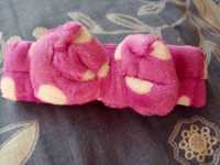 opaska kosmetyczna nowa pluszowa różowa w kropki kokarda