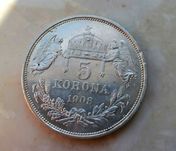 Старинная серебряная монета 5 корон 1908 Ангелы. Венгерские 5 корон