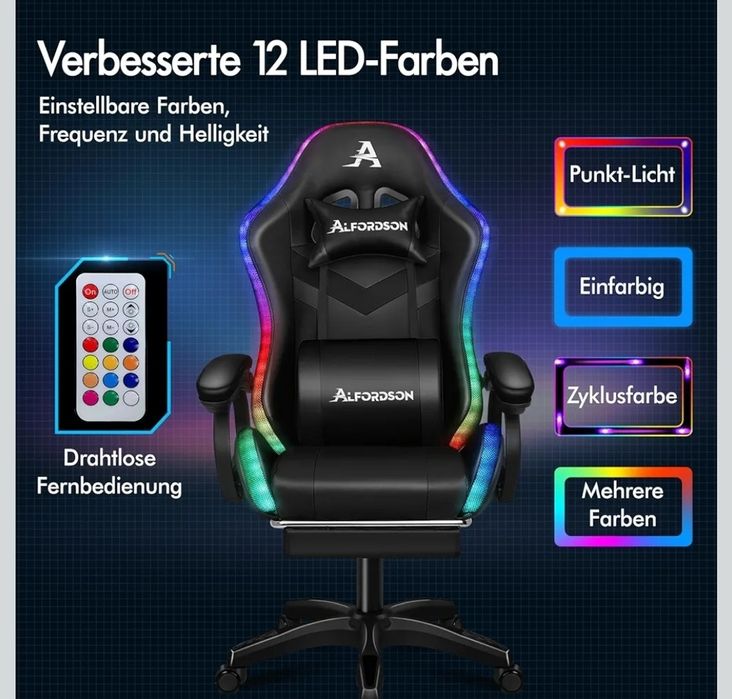 ALFORDSON 12 kolorów RGB LED fotel gamingowy i 8-punktowy masaż