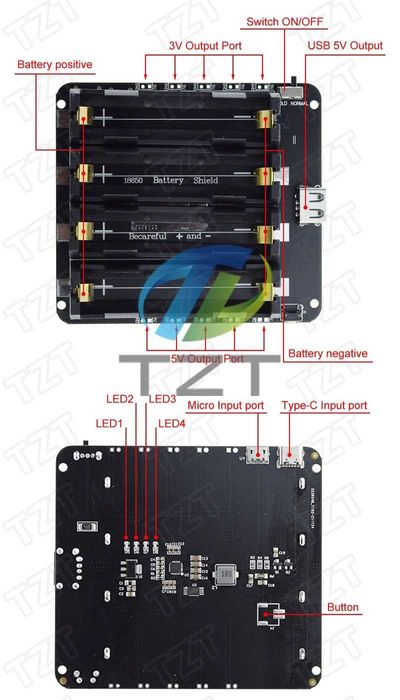 Модуль повербанк мініповербанк 4 секційний 18650 5V/3А, 3V/1A