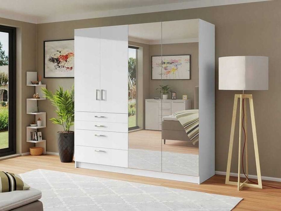 Pekos Lux 200x210x60 Nowa biała szafa z lustrem