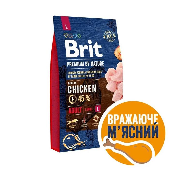 16кг Корм для собак великих порід Brit Premium Adult L з куркою