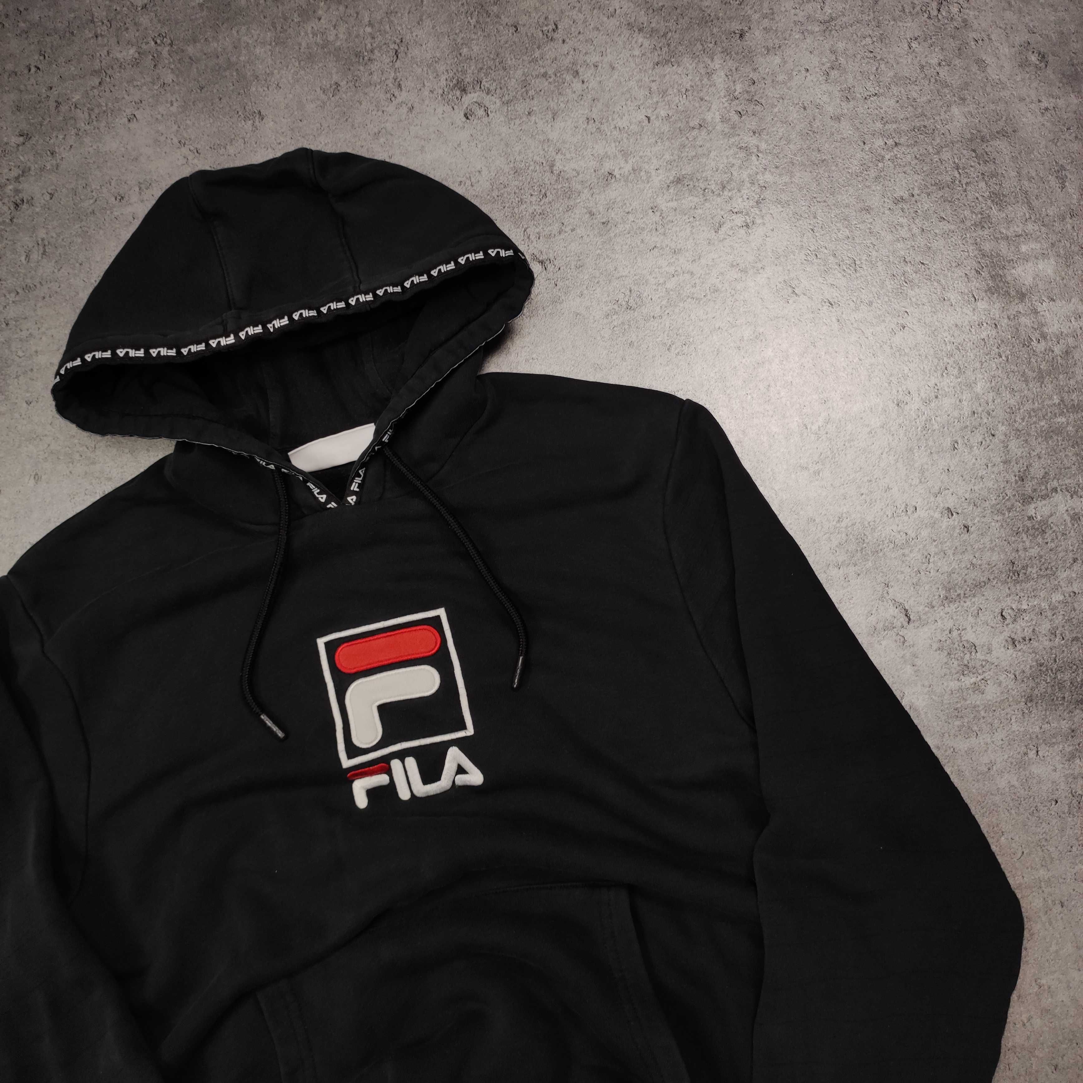 MĘSKA Bluza z Kapturem Hoodie Czarna Haft Logo Fila Bawełniana