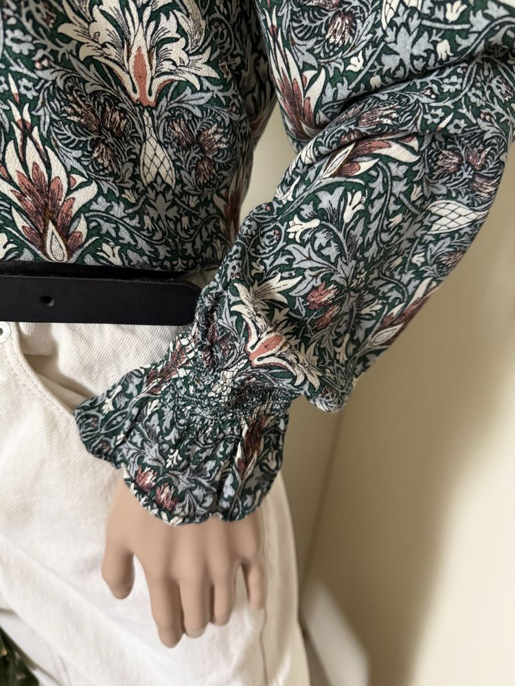 Ciemnozielona wzorzysta bluzka damska 100% wiskoza Morris Co H&M XXL