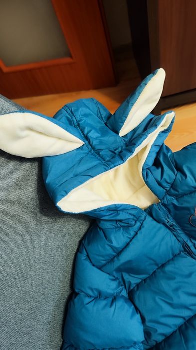 Niebieski bardzo ciepły kombinezon zimowy dla dziecka królik ocieplony