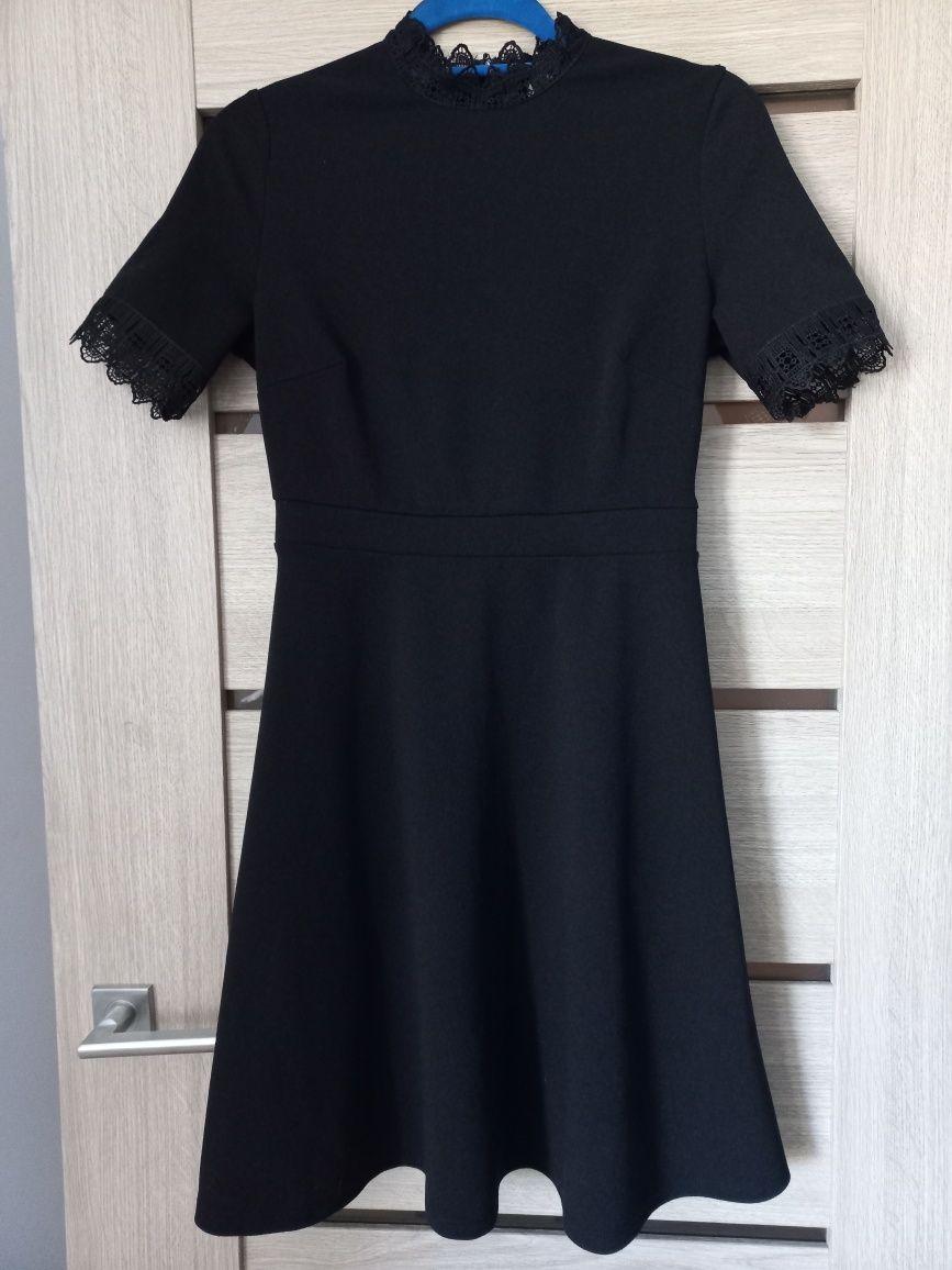 Czarna elegancka sukienka 36 S Orsay wizytowa z koronką