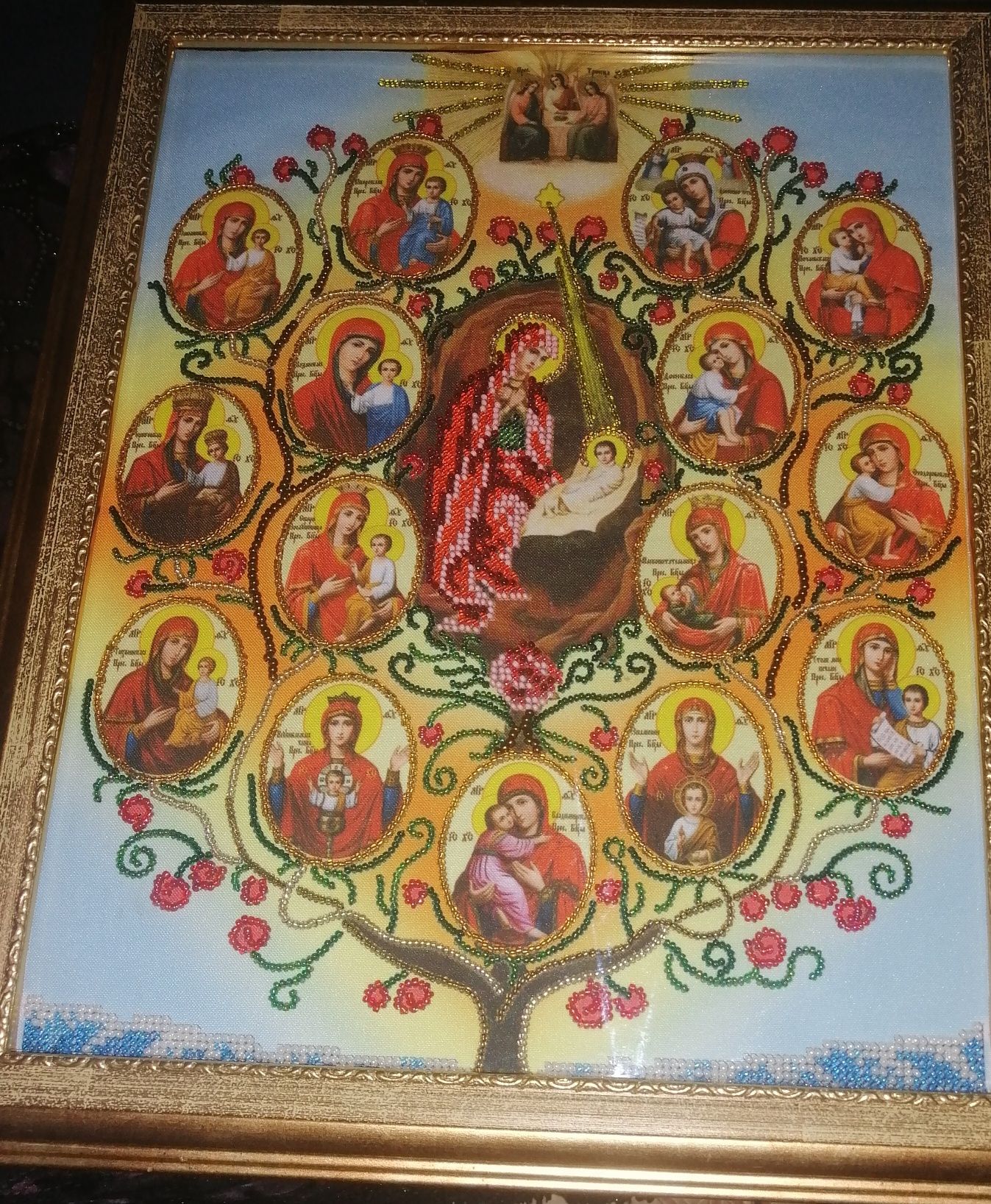 Икона Древо Богородицы вышивка бисером, вышитая икона бисером