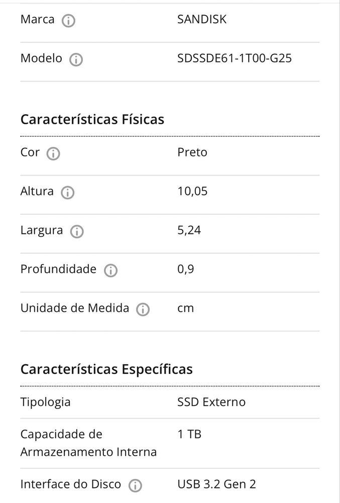 Ssd Sandisk 1TB / 500gb NOVO / externo