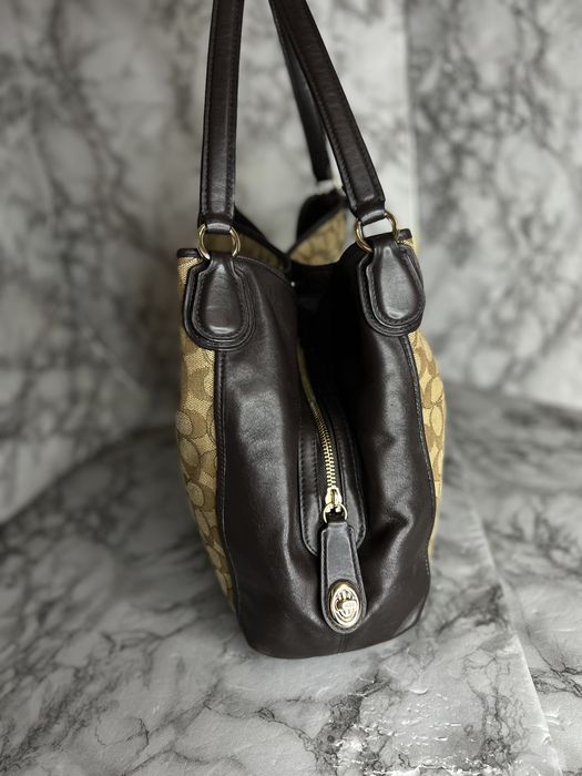 Сумка кожа и ткань Coach оригинал размер средний