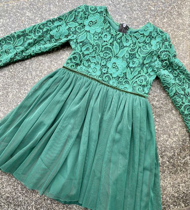 Sukienka świąteczna zielona 110 koronka