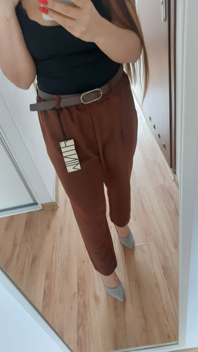 Eleganckie spodnie L brąz do kostek biuro praca