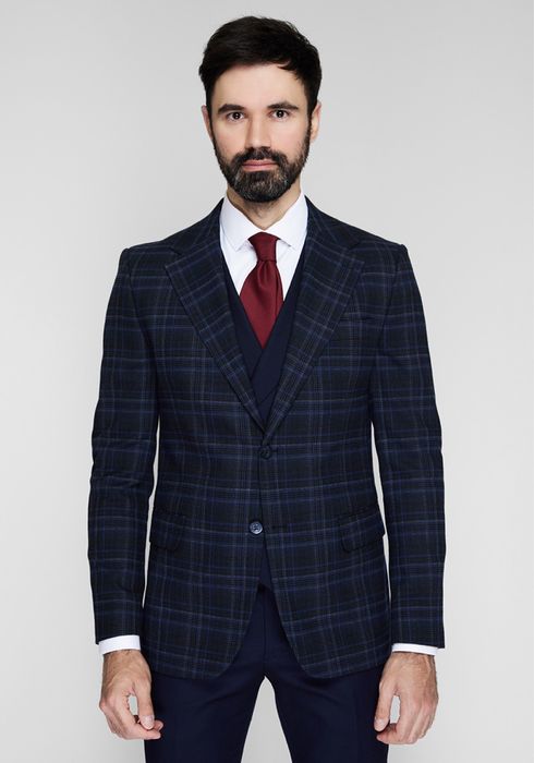 Чоловічий класичний костюм трійка темно-синій Yarmich