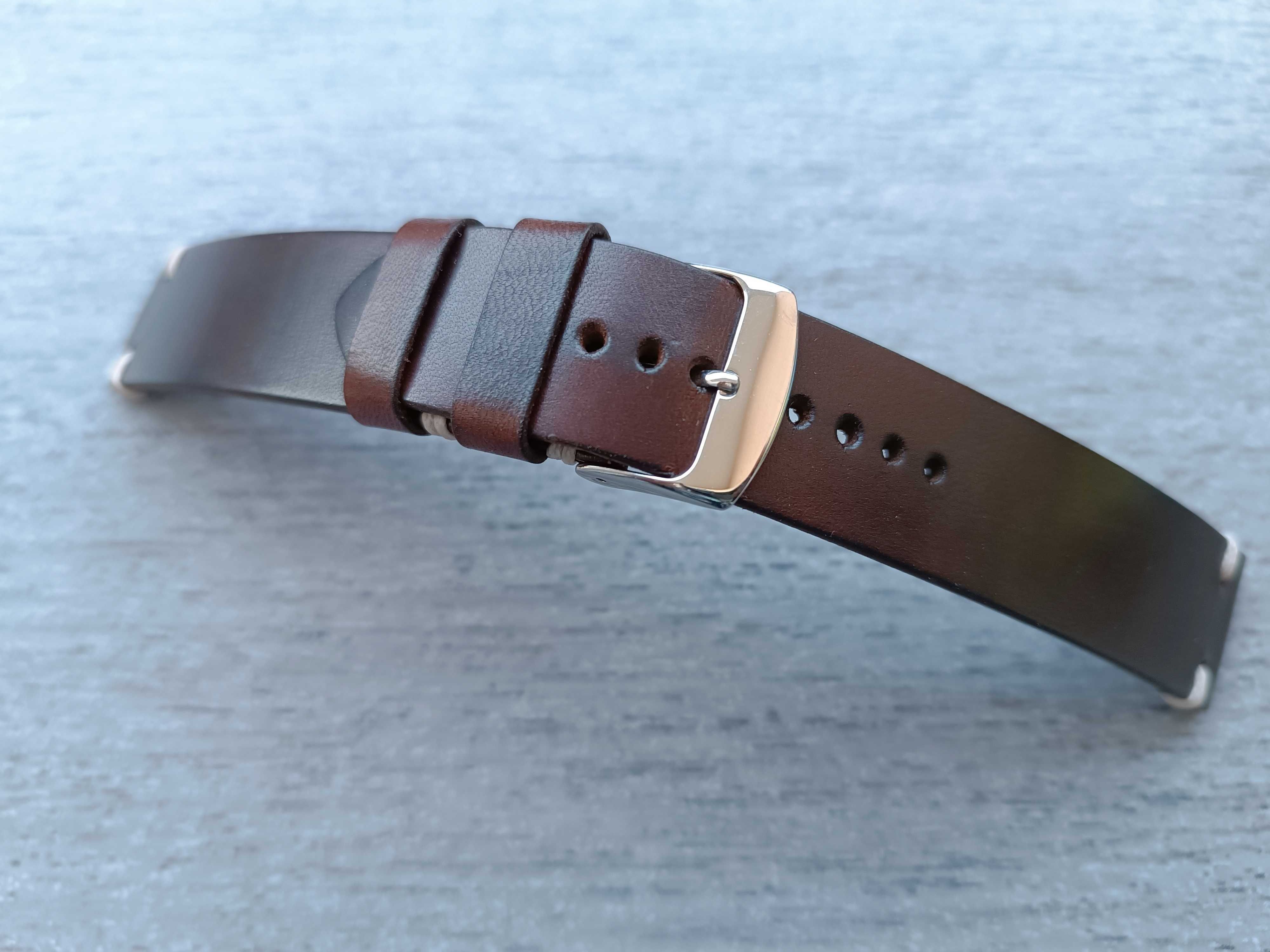 Skórzany pasek zegarka szerokość 20 mm ciemny orzech M