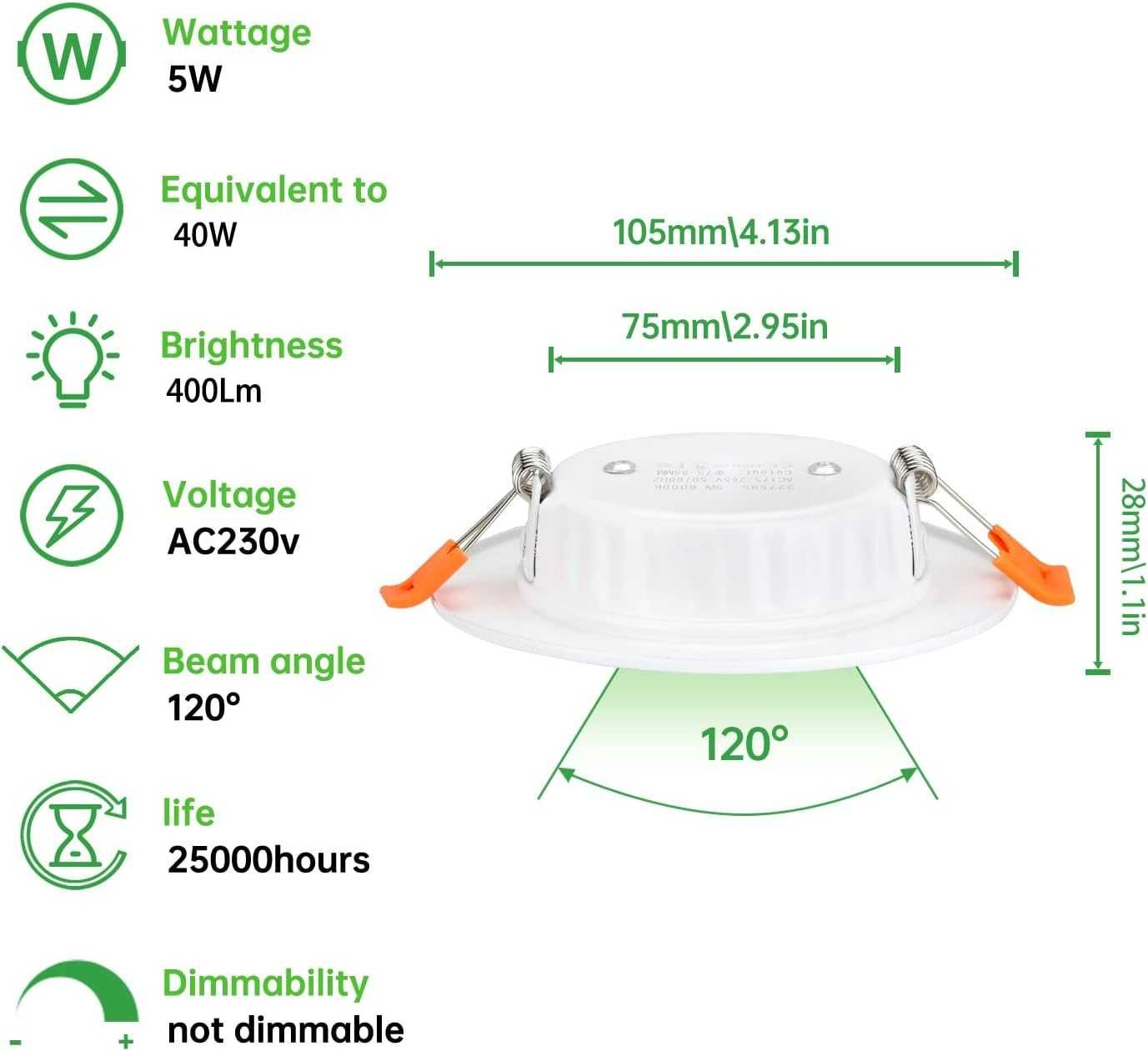 Oczko sufitowe LED 5W 75 - 95 mm 5 szt. neutralne białe