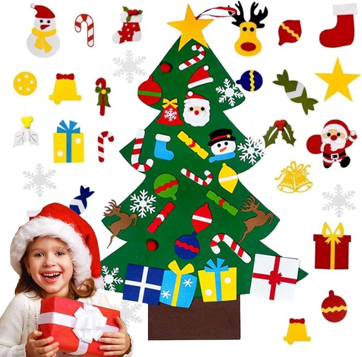 Choinka Ze Zdejmowanymi Ozdobami z Filcu DIY Świąteczna Dekoracja