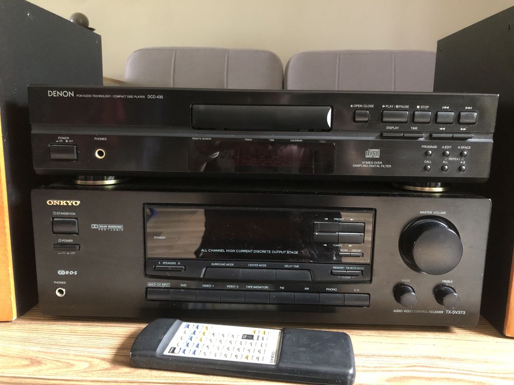 Amplituner ONKYO z odtwarzaczem CD DENON + kolumny TONSIL