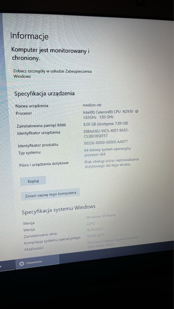 Notebook Medion Essentiel B 17 cali 4x2.16GHz 8GB 512GB Windows 10