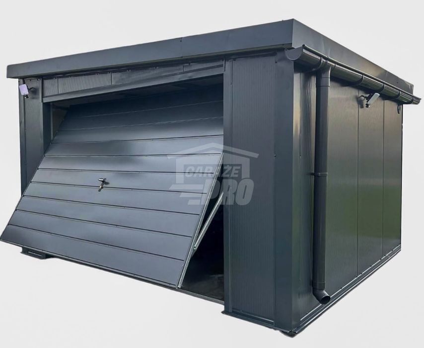 Garaż płyta warstwowa 4x4  Antracyt  Dach spad w prawo GP368