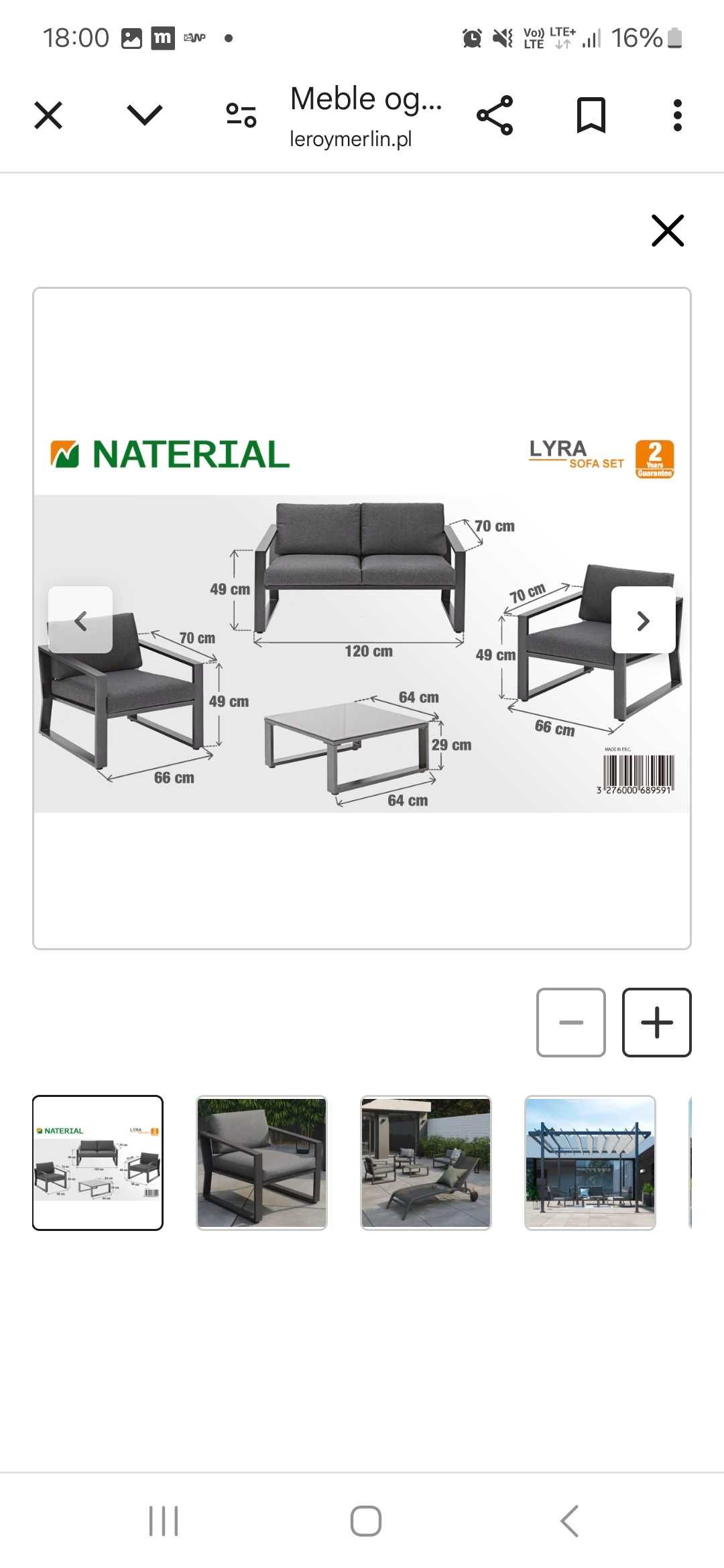 Meble ogrodowe zestaw Lyra szare Naterial