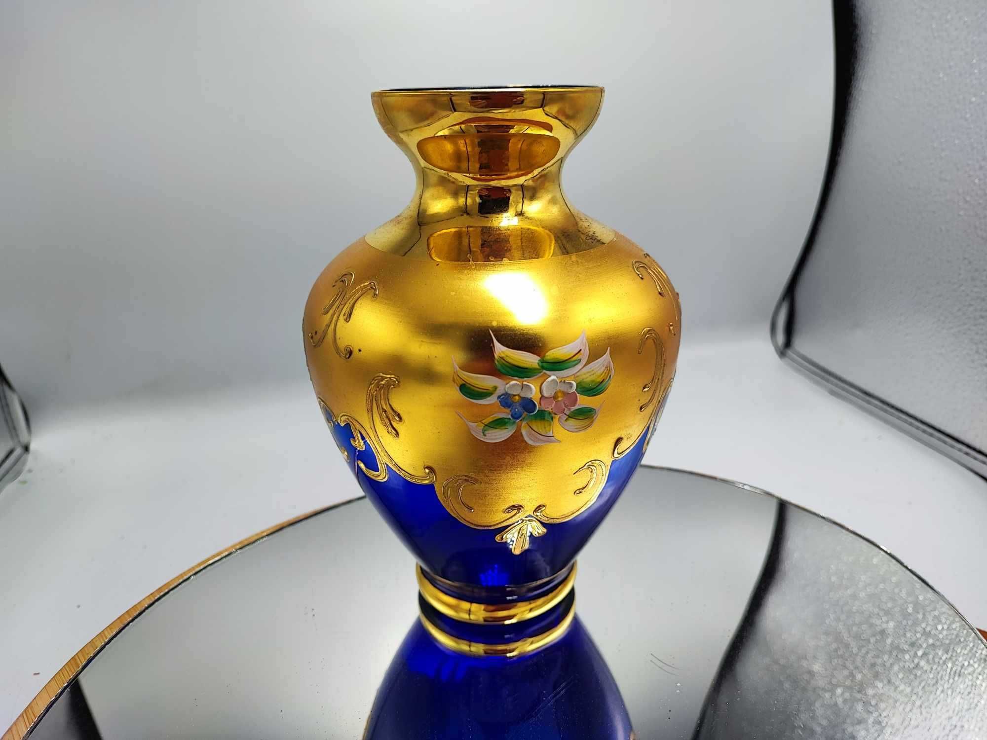 Wazon,kobaltowy,czechy Bohemia złocony,vintage