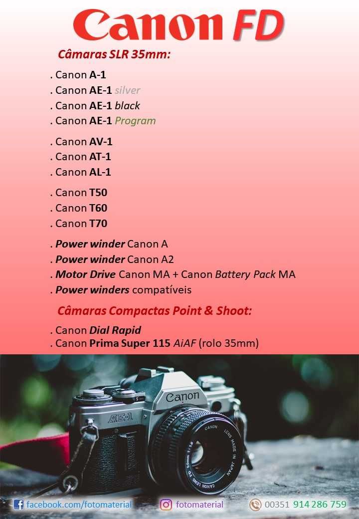 SLR Canon T70 + Canon FD 50mm 1:1.8 (100% funcionais)