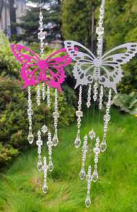 Zawieszka z kryształkami dekoracja srebrny i różowy motyl (2szt)