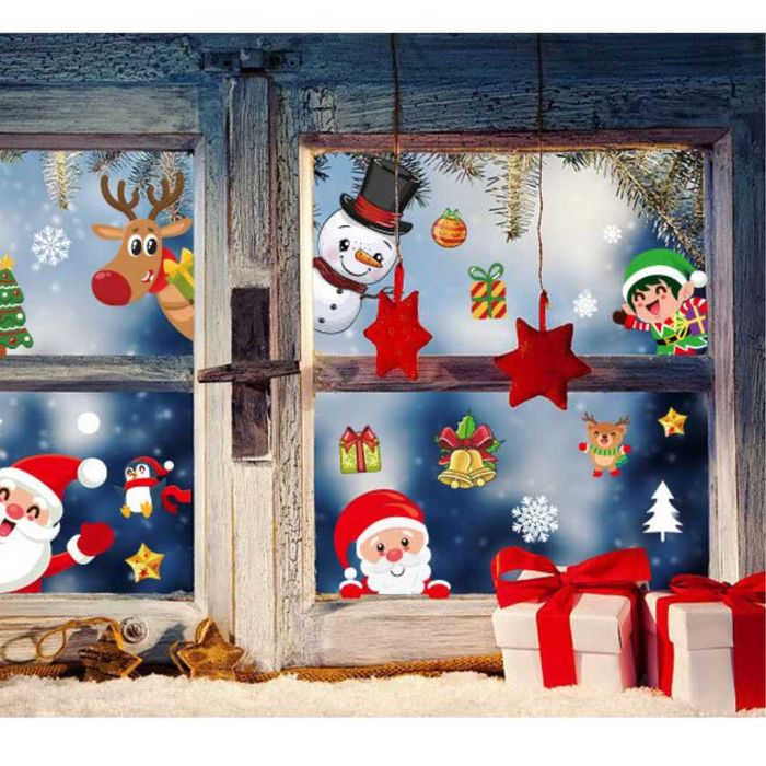 NAKLEJKI ŚWIĄTECZNE Na Okno Szybę MIKOŁAJ Śnieżynka Święta Ozdoby 8szt