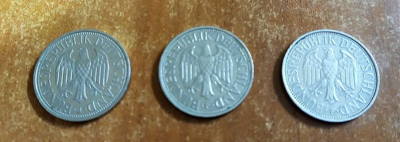 1 Deutsche Mark 1972 F, 1982 F, 1990 J  3 sztuki