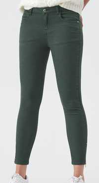 Skinny XS midwaist zamki zielone jeansy