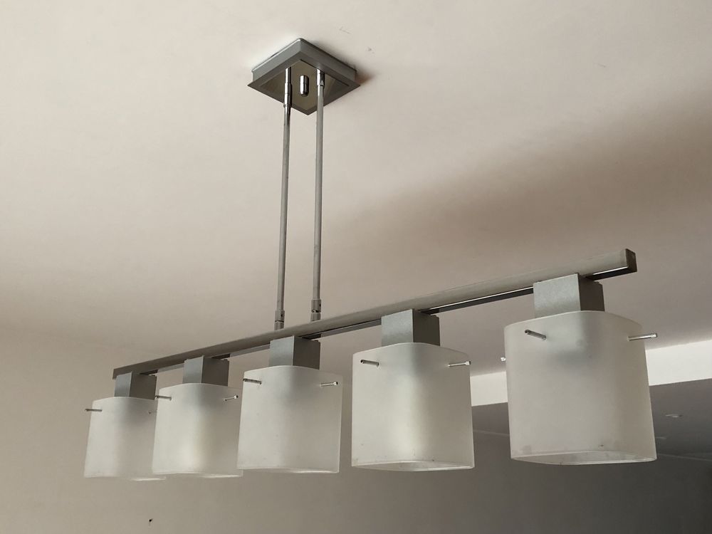 Candeeiro de tecto em inox e vidro (5 lampadas)