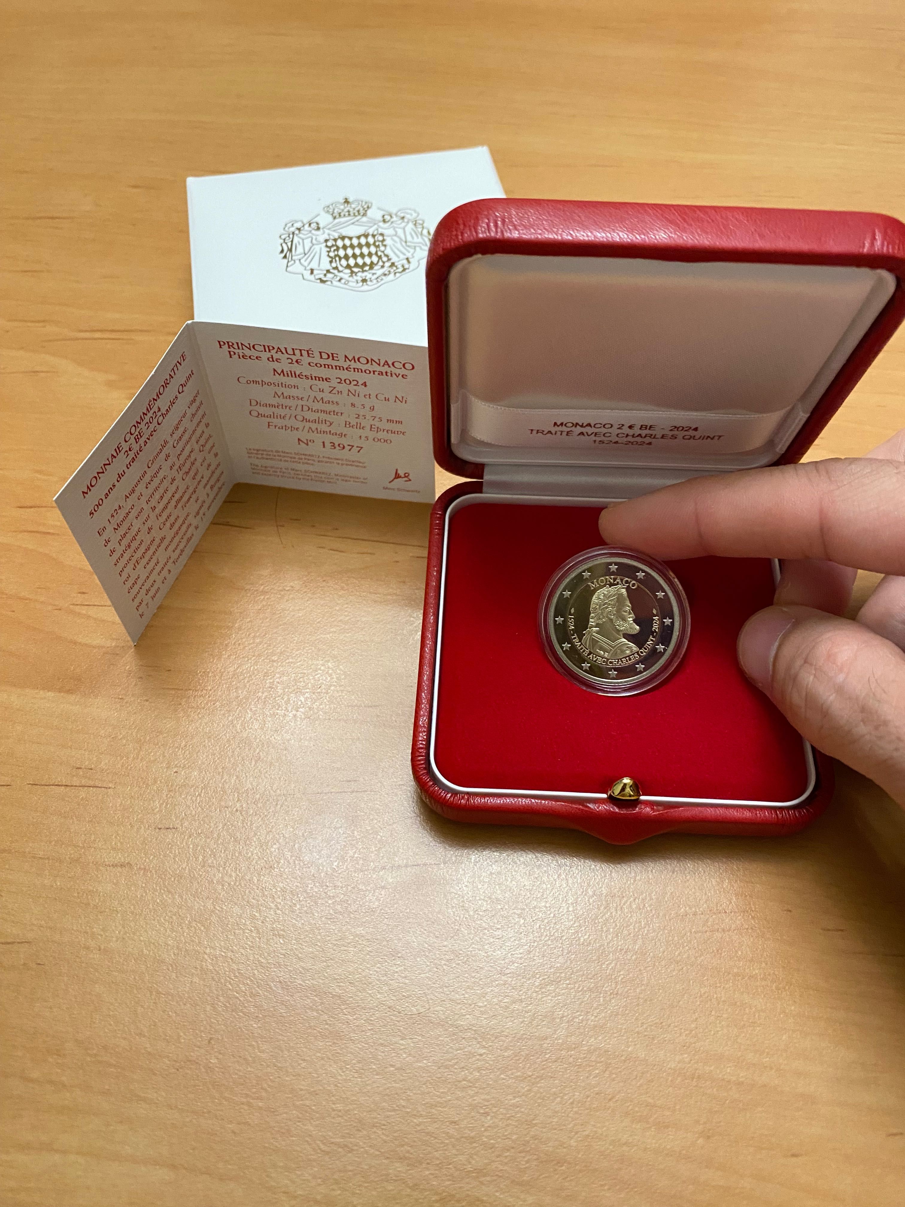 Moeda 2€ comemorativa Mónaco 2024 Tratado Carlos V