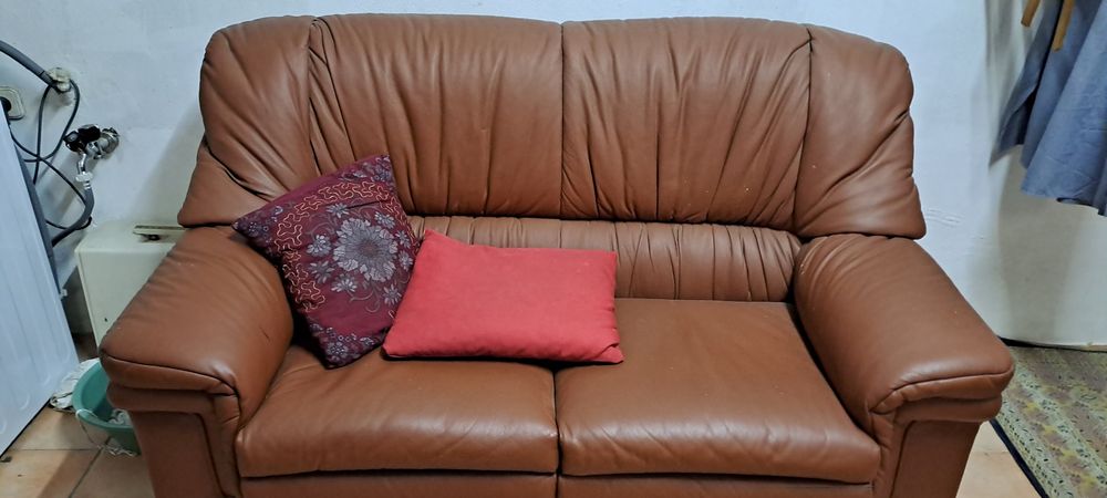 Sofá de 2 lugares com cama em pele