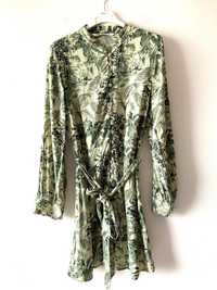 Zara krótka sukienka guziki liście botanic monstera