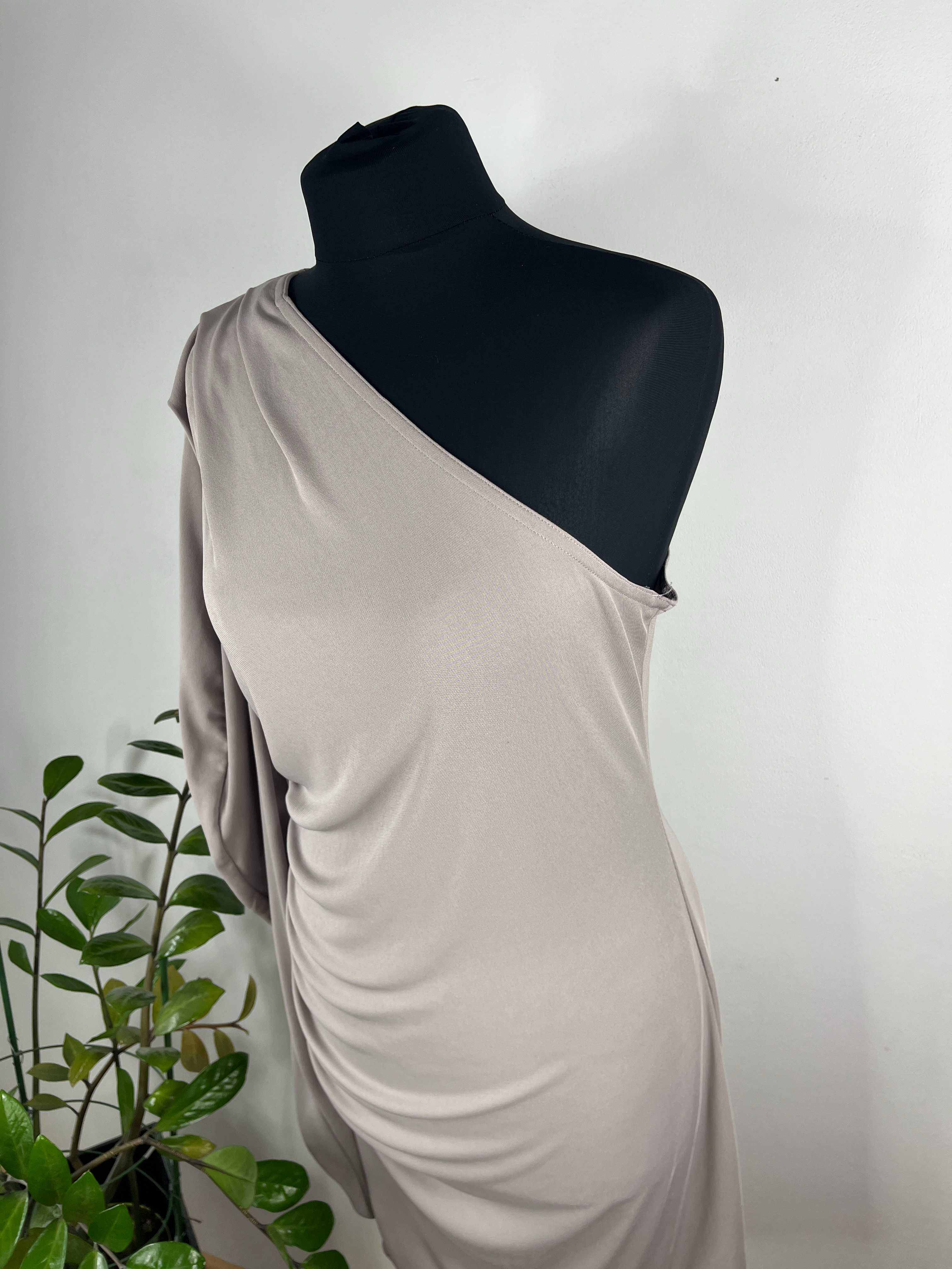 Beżowa szara sukienka na jedno ramię Asos rozmiar L/XL